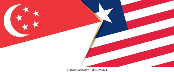 Singapore and Liberia flags, two vector flags symbol of relationship or confrontation.