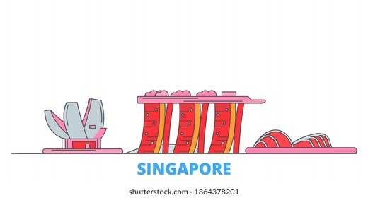 Singapore line cityscape, flat vector. Travel city landmark, oultine illustration, line world icons