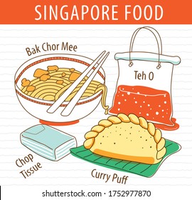 Singapore Local Food Hand Drawn Illustration