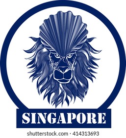 Singapore Logo Merlion Symbol Lion Icon Blue Leo Vector Illustration