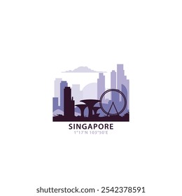 Singapore logo with skyline, cityscape retro vector icon. Southeast Asia state city horizon, facade, travel logotype