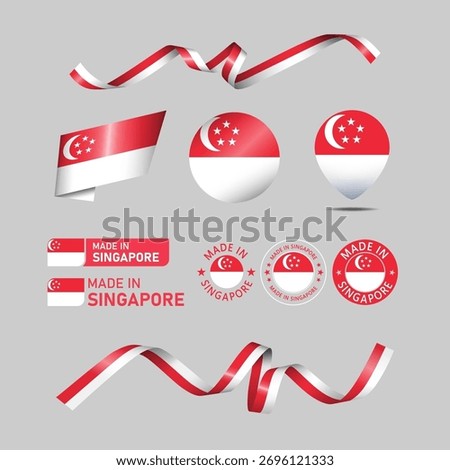 Singapore made in logo. Set of design flags label icon, stripes, ribbons