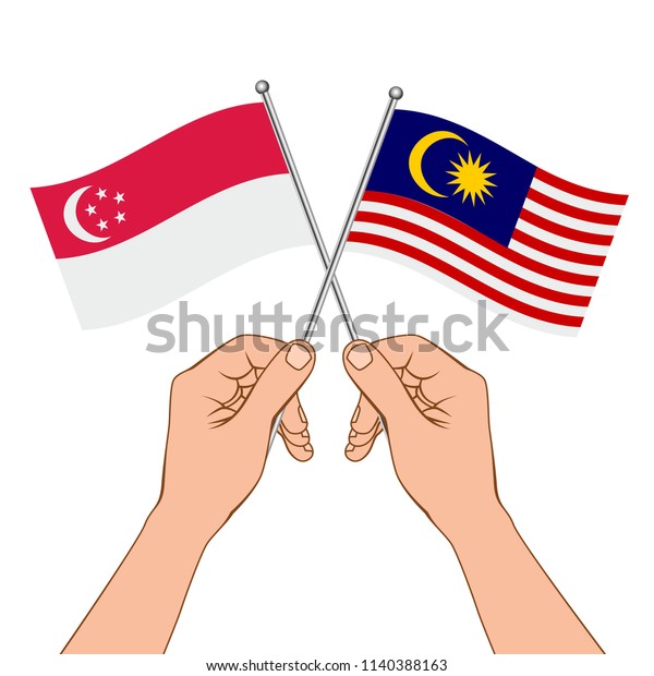 Singapore and Malaysia\
trade relations, cooperation strategy. US America and China flags\
vector illustration.