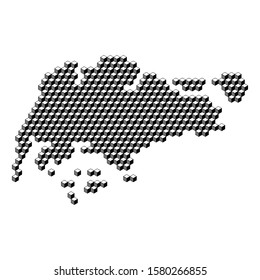 Singapore map from 3D black cubes isometric abstract concept, square pattern, angular geometric shape. Vector illustration.