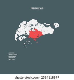 Singapore Map with 5 Regions - Central Region