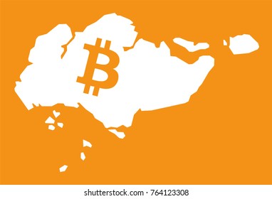 Singapore map with bitcoin crypto currency symbol illustration