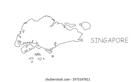 Singapore map black line on white background. Vector illustration.
