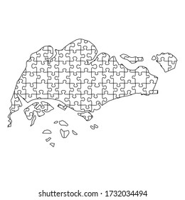 Singapore map from black pattern from composed puzzles. Vector illustration.