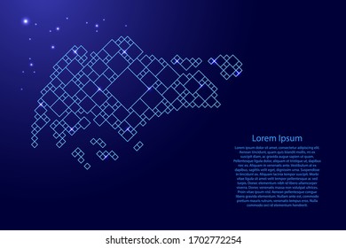 Singapore map from blue pattern from a grid of squares of different sizes and glowing space stars. Vector illustration.