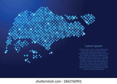 Singapore map from blue pattern rhombuses of different sizes and glowing space stars grid. Vector illustration.