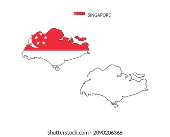 Mapa de Singapur vector de ciudad dividido por el estilo de simplicidad de contorno. Tiene 2 versiones, versión de línea delgada negra y color de la versión de bandera de país. Ambos mapas estaban en el fondo blanco.