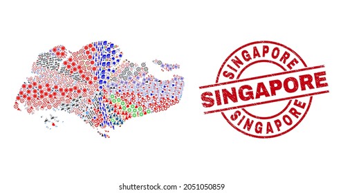 Singapore Map Collage Distress Singapore Red Stock Vector (Royalty Free ...