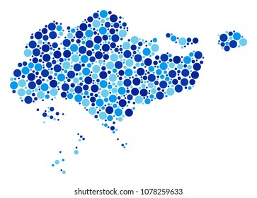 Singapore Map collage of round spots in various sizes and blue shades. Scattered round elements are united into Singapore Map composition. Vector geography blue map vector illustration.