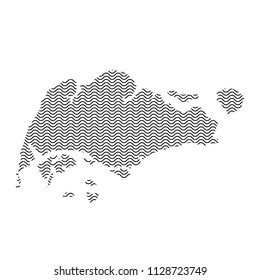 Singapore map country abstract silhouette of wavy black repeating lines. Contour of sinusoid curve. Vector illustration.
