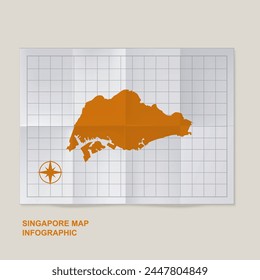 Singapore map country in folded grid paper