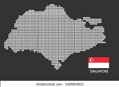 Singapore map design white square, black background with flag Singapore.