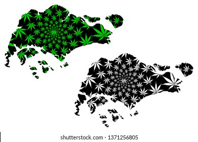 Singapore - map is designed cannabis leaf green and black, Republic of Singapore map made of marijuana (marihuana,THC) foliage,