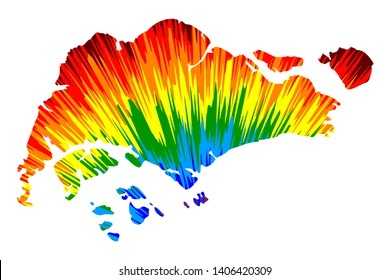 Singapore - map is designed rainbow abstract colorful pattern, Republic of Singapore map made of color explosion,