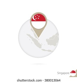 Singapore map and flag in circle. Map of Singapore, Singapore flag pin. Map of Singapore in the style of the globe. Vector Illustration.