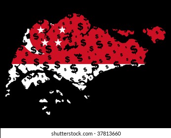 Singapore map flag with dollar symbol grunge effect illustration