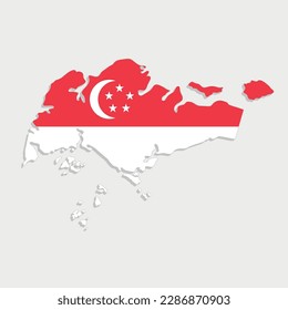 singapore map with flag on gray background