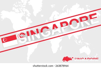 Singapore Map Flag And Text Illustration, On World Map