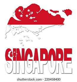 Singapore Map Flag And Text Vector Illustration