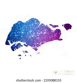 Mapa de Singapur en azul geométrico con gradiente de estilo poligonal púrpura sobre fondo blanco. Ilustración vectorial Eps10.