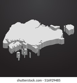 Singapore Map In Gray On A Black Background 3d