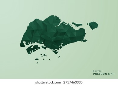 Mapa de Cingapura - Ilustração de Vetor Estilo Polígono Verde, Design Geométrico de Poli Baixo com Silhueta Limpa no Fundo verde macio.