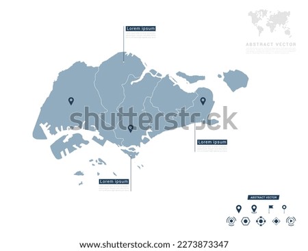 Singapore map of infographic blue Navigator pin location checking communication information plan position.