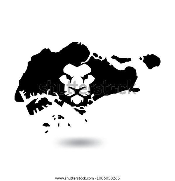 Singapore Map Lion Head Logo Icon Stock Vector (Royalty Free