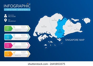 Singapore map with location pointer marks. High detailed country map with division, cities and capital infographic template. Vector illustration EPS10