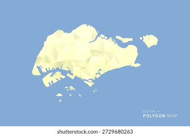 Singapore Map in low poly polygon vector style, geometric shape illustration with soft yellow tones on blue background, clean silhouette for infographic.