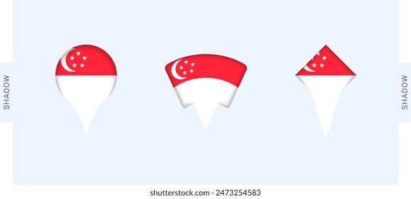 Conjunto de marcadores de mapa de Singapur. Perfecto para proyectos relacionados con Singapur, viajes, geografía y representación internacional. Vector colección.