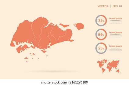 Singapore map orange abstract infographic vector.