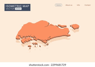 Singapore map orange with isometric vector.