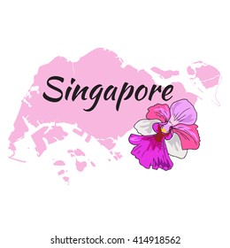 Singapore map with Orchid Vanda "Miss Joaquim"