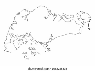 Singapore map outline graphic freehand drawing on white background. Vector illustration.