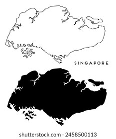 Singapore map outlined and black vector set