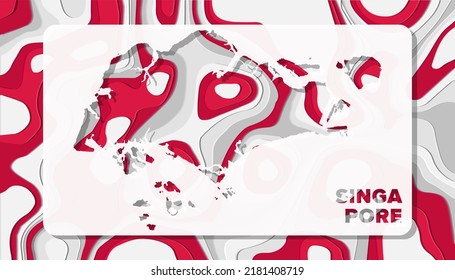 Singapore Map with Paper Cut Waves Background Shape perfect for Greeting Card, Desktop Wallpaper, and Banner
