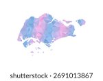 Singapore Map - Polygon Style Vector Illustration in Pastel Blue and Pink Gradient, Low Poly Geometric Design, Isolated on White Background for Infographics and Education.