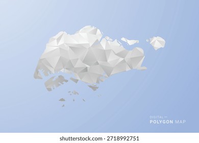 Mapa de Cingapura - estilo polígono vetor ilustração em tom cinza, branco e azul, baixo-poli design geométrico, silhueta mínima, adequado para infográfico e design moderno.