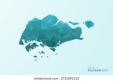 Mapa de Cingapura - Ilustração vetorial estilo polígono em azul-esverdeado azul-esverdeado baixo design geométrico, silhueta mínima moderna.