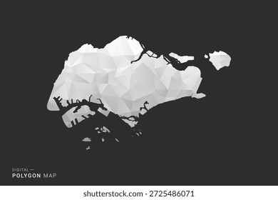 Mapa de Singapur - Ilustración vectorial de estilo polígono en diseño geométrico de bajo poli negro, gris y blanco, silueta mínima, aislado para infografía.