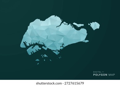 Mapa de Singapur - Ilustración vectorial de estilo polígono en diseño geométrico de bajo poli verde y azul, silueta mínima limpia para infografía.