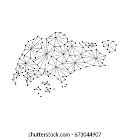 Singapore map of polygonal mosaic lines network, rays and dots vector illustration.