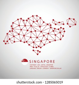 Singapore map in polygonal network style with circle flag and information.(EPS10 art vector)