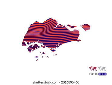 Singapore map red and blue of abstract with dynamic waves vector.
