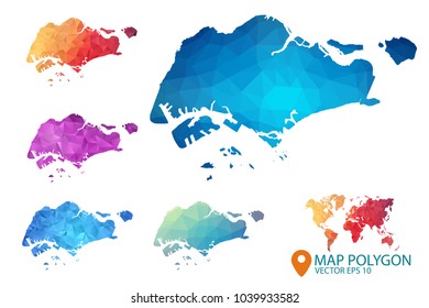 Singapore Map - Set of geometric rumpled triangular low poly style gradient graphic background , Map world polygonal design for your . Vector illustration eps 10.